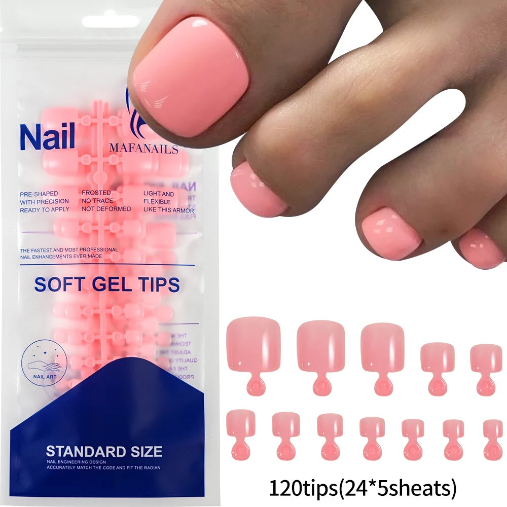 120pcs/Box French Tip Press-On Toenails Pink Color System Square Shape Foot Nails Short Length Glossy Finish False Toe Nails Set NovaCart
