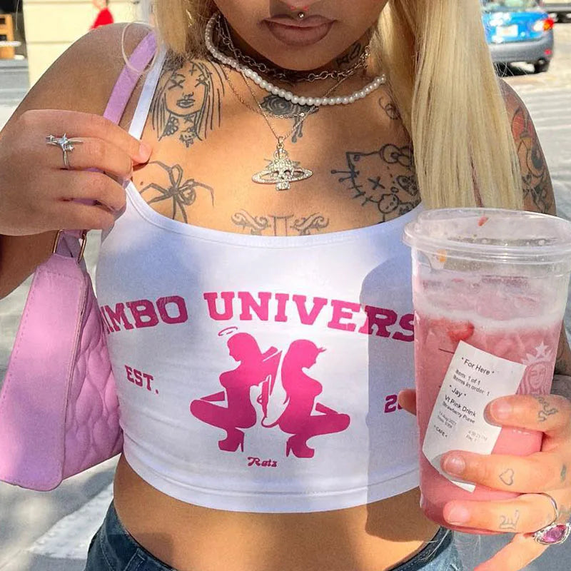 Y2k Harajuku Punk Graphics Sleeveless Sexy Crop Top Women's Clothing 2023 Vintage Letter Print Baby Tee Streetwear Women T-shirt NovaCart