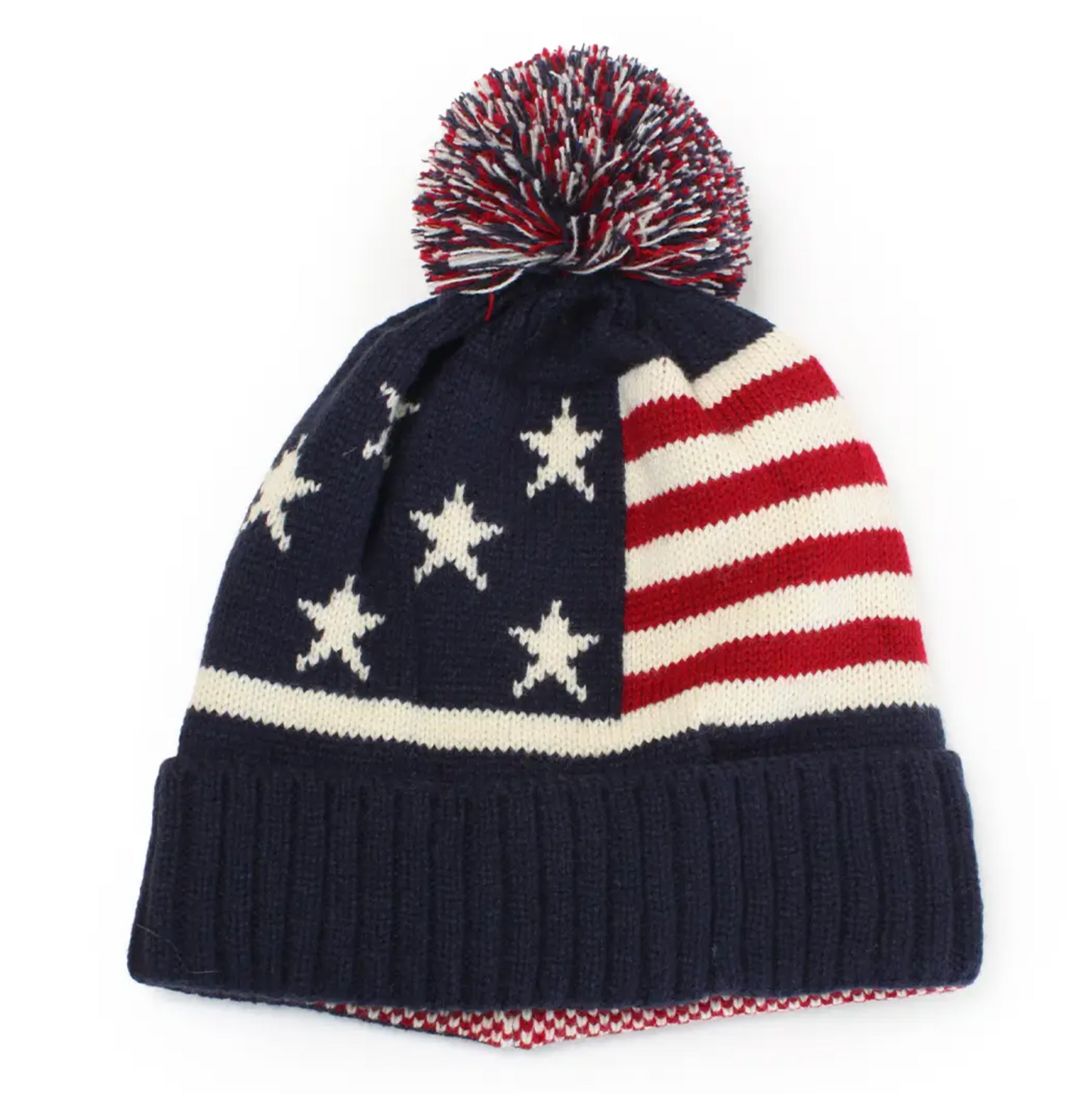 American Flag Knit Beanie with Pom Pom Shield Republic