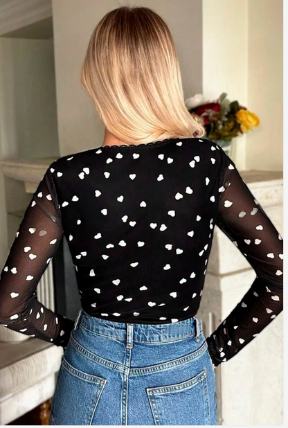 Heart Mesh Long-Sleeve Bodysuit Kacee Lillie Boutique
