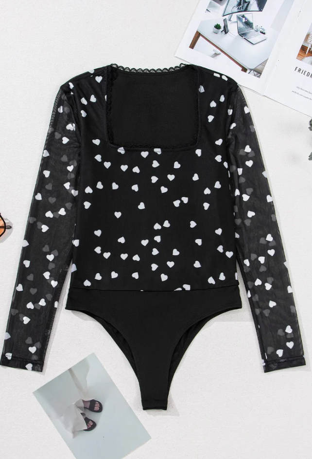 Heart Mesh Long-Sleeve Bodysuit Kacee Lillie Boutique