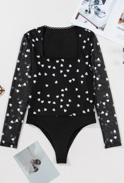 Heart Mesh Long-Sleeve Bodysuit Kacee Lillie Boutique