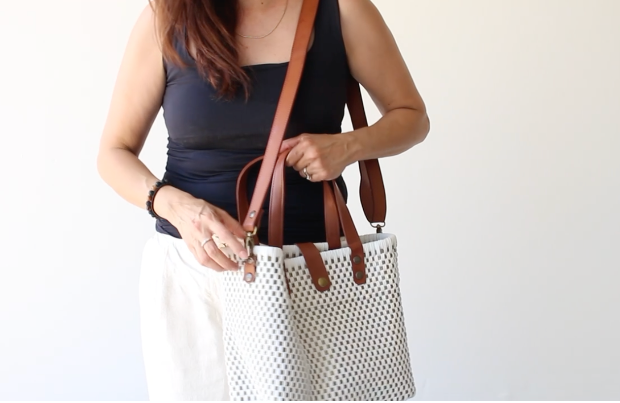 MexiMexi Royal Blue Checkered Bag – Handmade Tote with Leather Handles MexiMexi