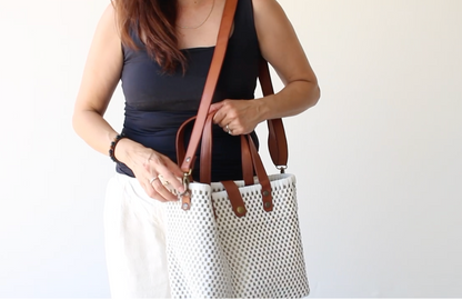 MexiMexi Royal Blue Checkered Bag – Handmade Tote with Leather Handles MexiMexi