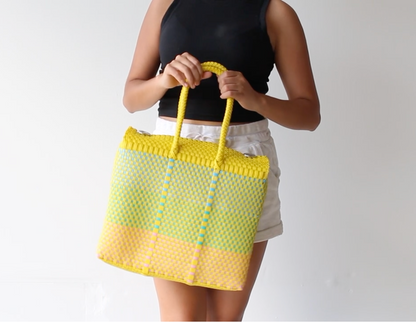 MexiMexi Handbag – Yellow & Blue Woven Tote – Handmade in Mexico MexiMexi