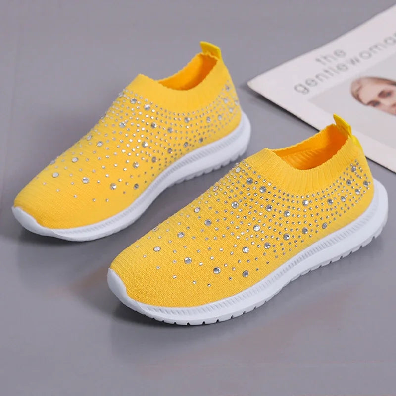 2024 New Crystal Breathable Mesh Sneaker Shoes for Women Comfortable Soft Bottom Flats Plus Size 43 Non Slip Casual Shoes Woman NovaCart