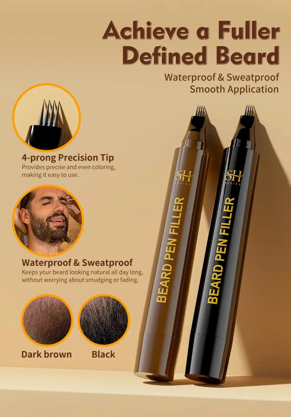 Waterproof Beard Pen Filler Men Moustache Coloring Pen Beard Coloring Filling Enhancer Black Fiber Hair Beard Stuffing Pen Tool NovaCart