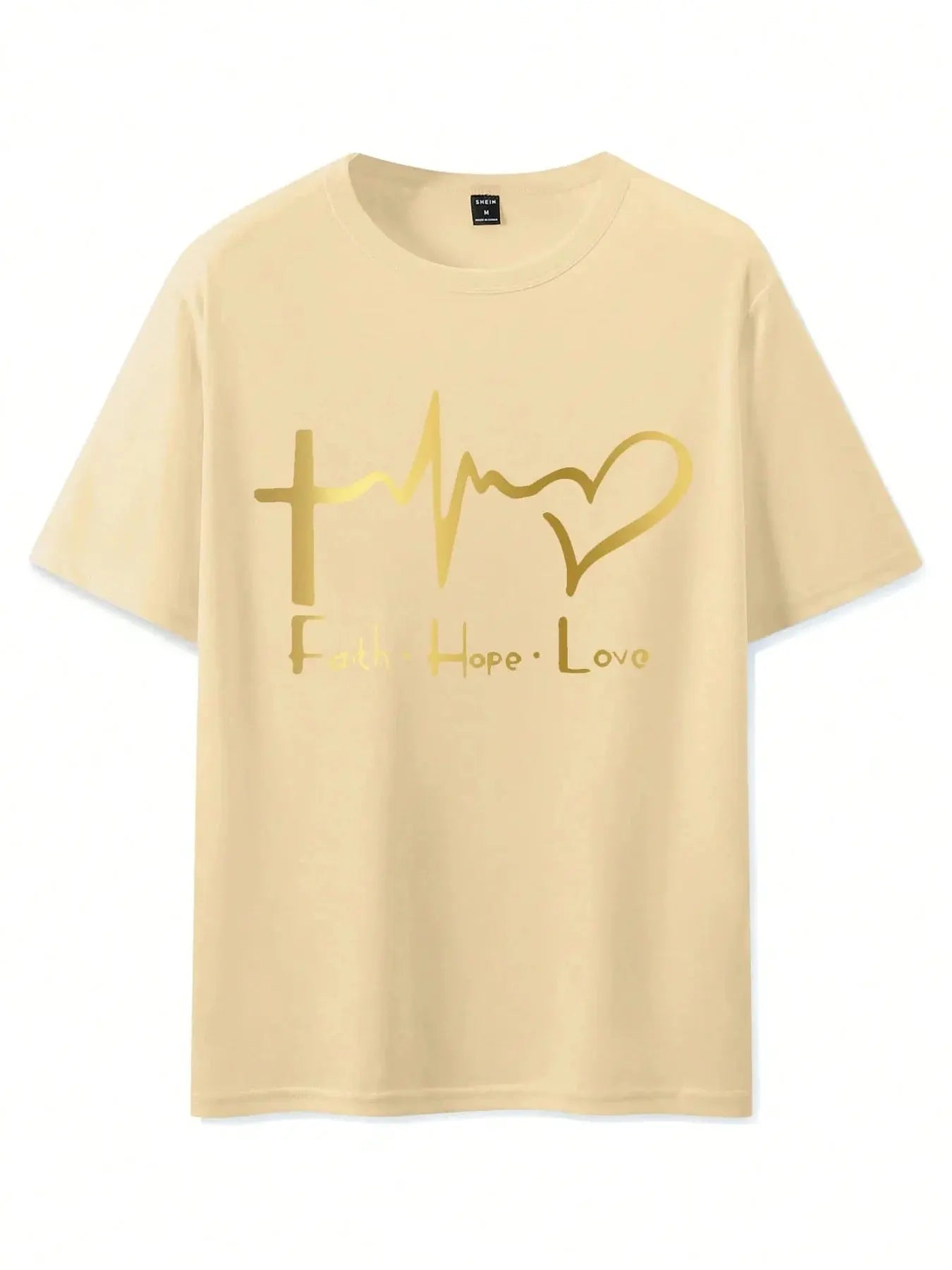 Men's Summer 100% Cotton Fashionable Casual Loose Large Size FAITH HOPE LOVE Printed Sports Round Neck Short Sleeve T-shirt Top NovaCart