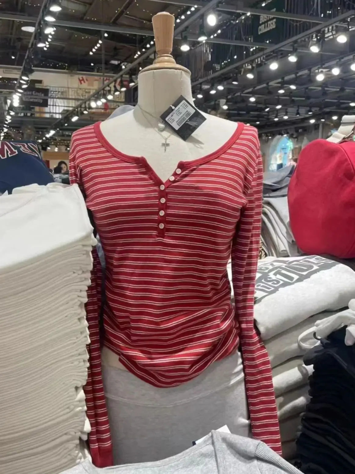 Six Buttons Ribbed Long Sleeve T-shirts Women Spring Round Neck Cotton Slim Tee Top Female Sweet Cute Pink Tshirt Y2k Tops New NovaCart