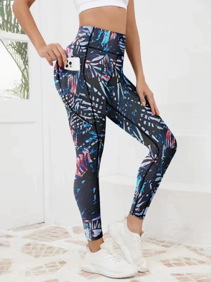 Printed High-Waist Pocket Fitness Pants Women FitiqueFit