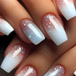 24Pcs Short Square Coffin False Nails Square Fake Nails with Glue French Glitter Wearable Acrylic Nails Set Press on Nail Tips NovaCart