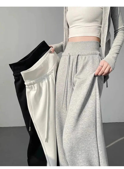 Gray High-Waist Loose Wide-Leg Straight Pants Women FitiqueFit