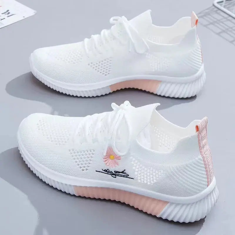 Summer Small White Shoes for Women's Casual Flying Knitted Shoes Comfortable Soft Sole Breathable Running Students' Shoes NovaCart