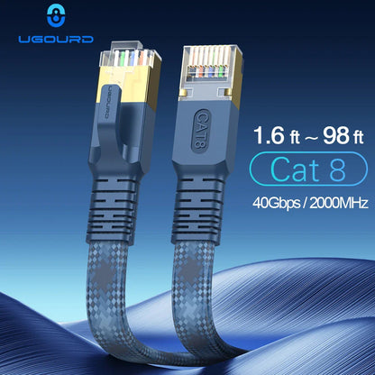 CAT 8 Flat Network Internet Cable 40Gbps 2000MHz Round RJ45 Nylon Braided LAN Cable Patch Cord for Modem Router PC PS4/5/6 Xbox Pi-Mart