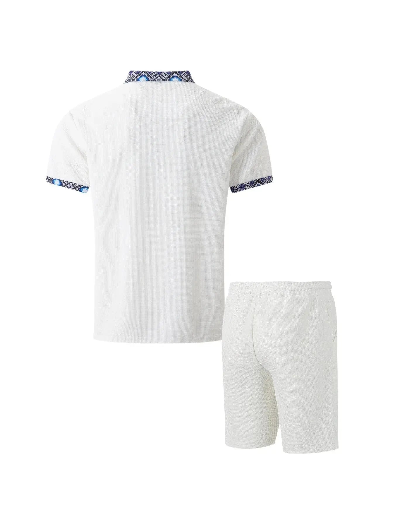 2025 Men Europe and the United States new summer Waffle solid color zip-up lapel short-sleeve suit shorts two sets NovaCart