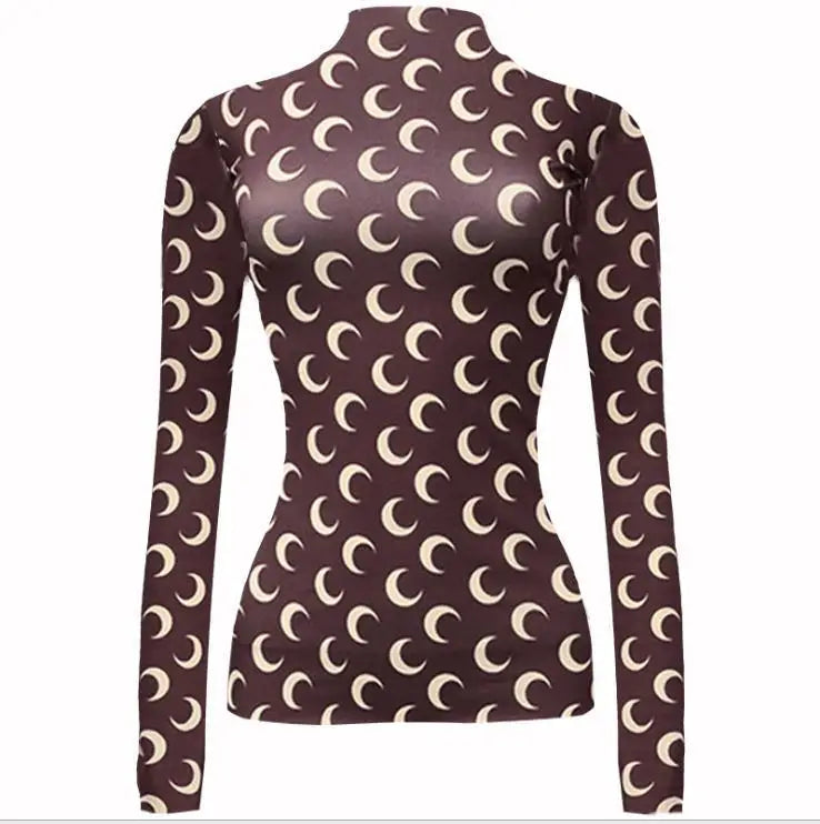 Woman Clothes Korean Moon Print Long Sleeve T-Shirt Fashion Casual Layered Sun Protection Top Ice Silk Basic Tee Spring Autumn NovaCart