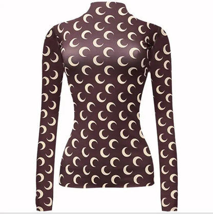 Woman Clothes Korean Moon Print Long Sleeve T-Shirt Fashion Casual Layered Sun Protection Top Ice Silk Basic Tee Spring Autumn NovaCart