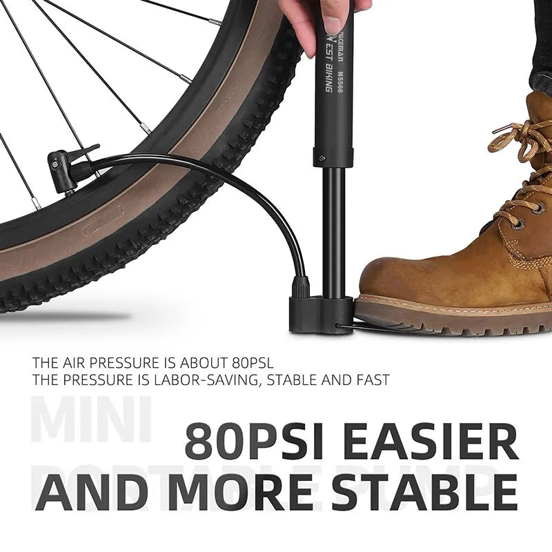 WEST BIKING MTB Bicycle Pump 80 PSI Bike Manual Air Pump Balloon Tire Inflator Schrader Valve Floor Pump Cycling Accesories Pi-Mart