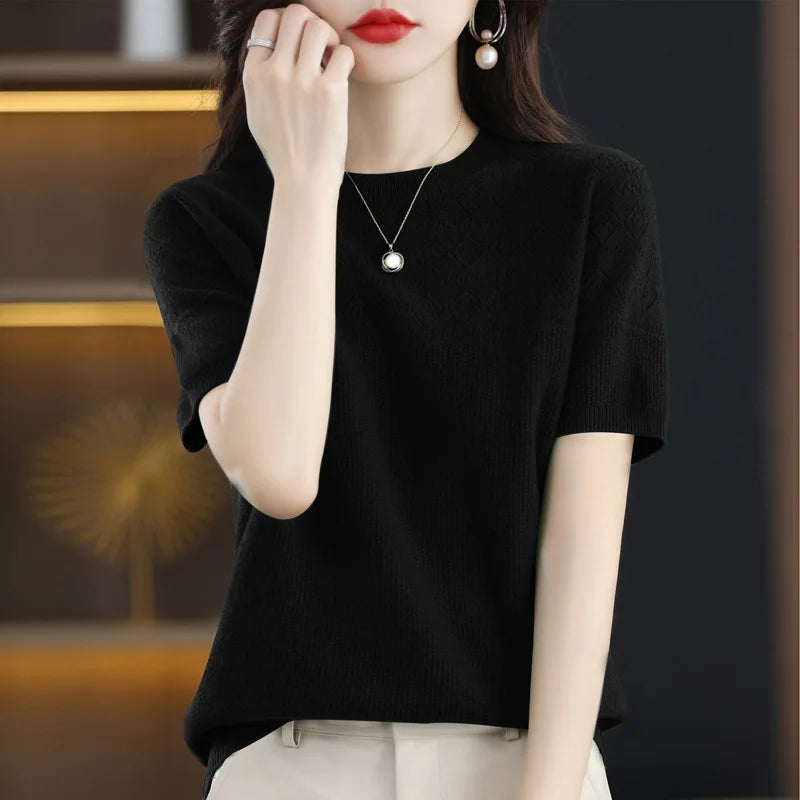 Summer Thin Knitted T Shirts for Women Casual Tees Ladies Fashion Blusas Harajuku T-Shirts Ropa Mujer Elegant Tops Woman Clothes NovaCart