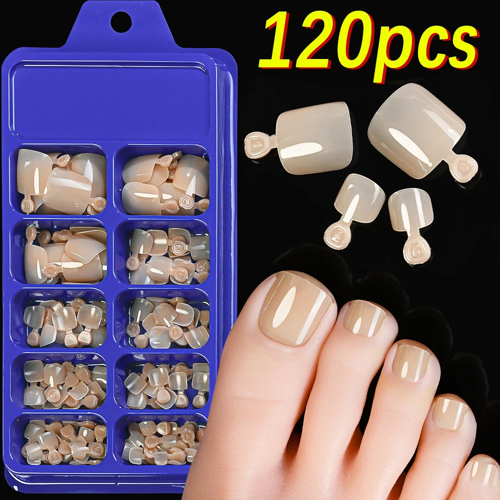 120Pcs 9-Colors French Fake Toenails Summer Short Sqaure Press On Toe Nails Tips Glossy Nude/Pink/Brown Full Cover False Toenail NovaCart