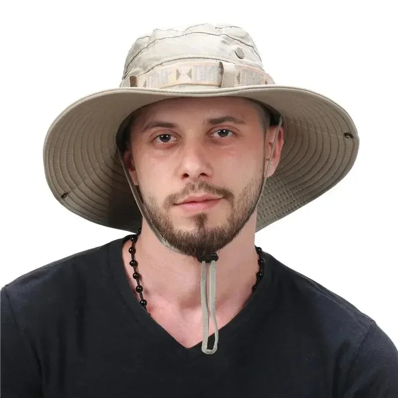 1Set bucket hat Summer Men UV Protection Hiking Beach Sunscreen Cap Bucket Hats Summer Hunting Hat Mesh Fisherman Safari Hat Pi-Mart