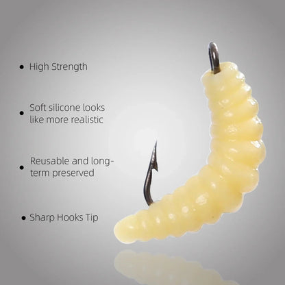 Bionic Rubber Maggot Fishing Bait Set Hooks Luminous Grub Lures Bass Trout Crappie Bluegill Ideal Freshwater Lake River Fishing Pi-Mart