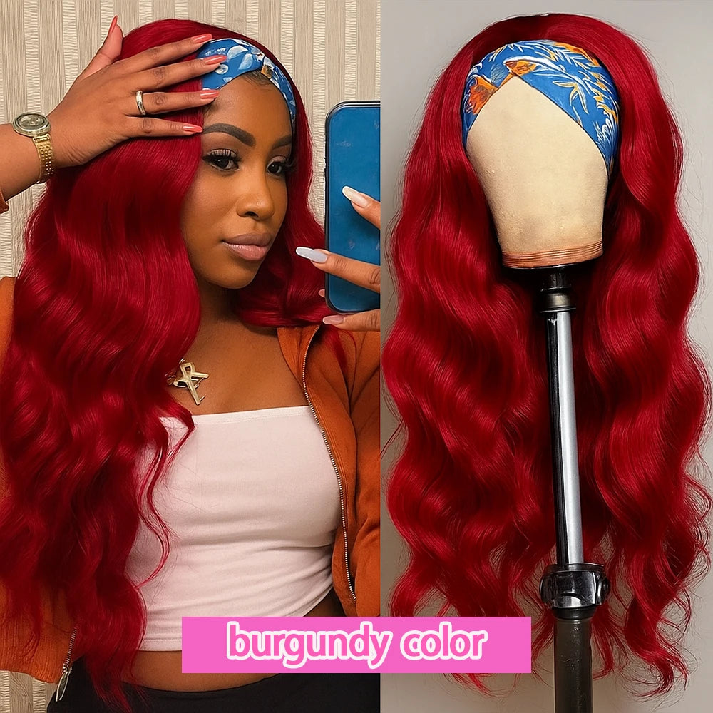 #99J Burgundy Body Wave Headband Glueless Wigs Machine Made Remy Human Hair Wig Brazilian 30 Inch 350 Ginger Human Hair Wigs