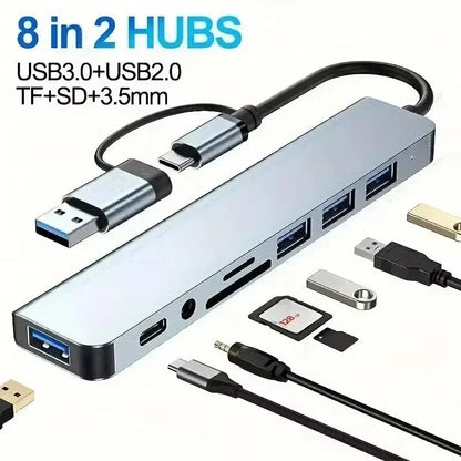 USB C Hub 8In1 7in2 7in1 Type C 3.1 To 4K HDMI Adapter with RJ45 SD/TF Card Reader PD Fast Charge for MacBook Notebook Laptop Pi-Mart