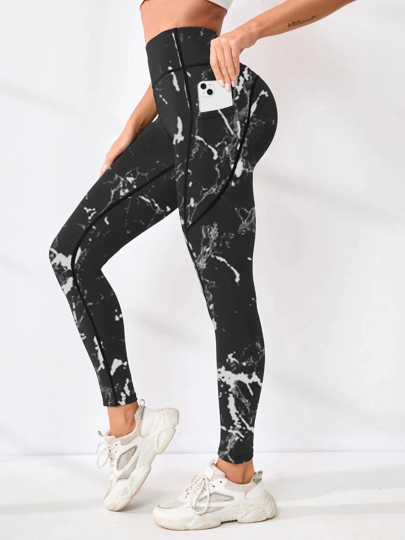 Printed High-Waist Pocket Fitness Pants Women FitiqueFit
