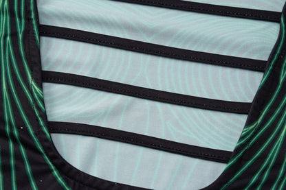Striped Print Long Sleeve See Through Sexy Bodycon Maxi Dress