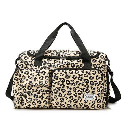 Classic Leopard Print Large Capacity Leisure Luggage Bag with Multiple Pockets and Shoe Compartment Sports Fitness Travel Bag NovaCart