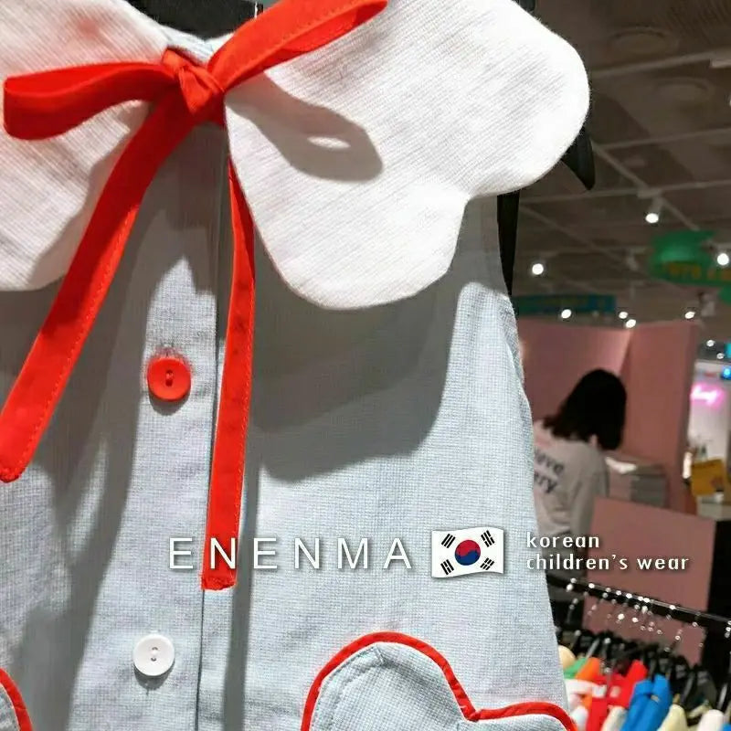 Girls Dress Korean Children's Summer Style Girls' Ruffle Collar Sleeveless Dress Children's Fashionable Love Lace up Vest Skirt NovaCart