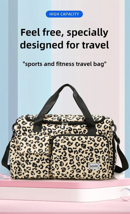 Classic Leopard Print Large Capacity Leisure Luggage Bag with Multiple Pockets and Shoe Compartment Sports Fitness Travel Bag NovaCart
