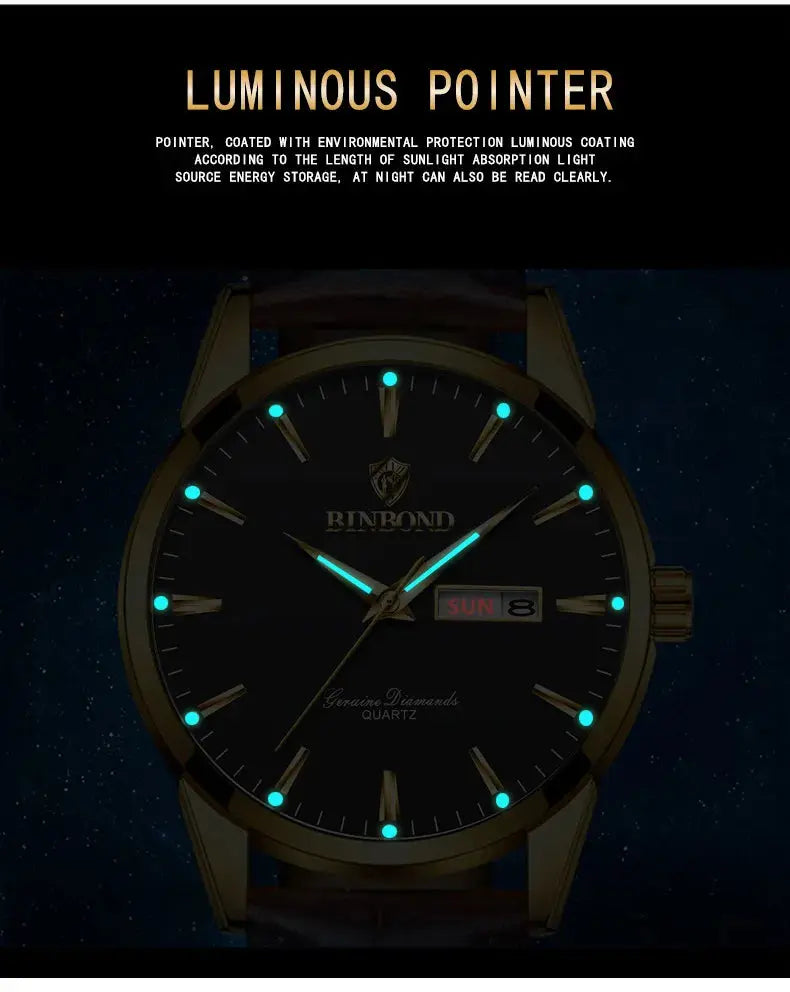 BINBOND Top Luxury Brand Fashion Watch For Men Waterproof Clock Man Date Quartz Wrist Watches Leather Strap Business Man Watch NovaCart