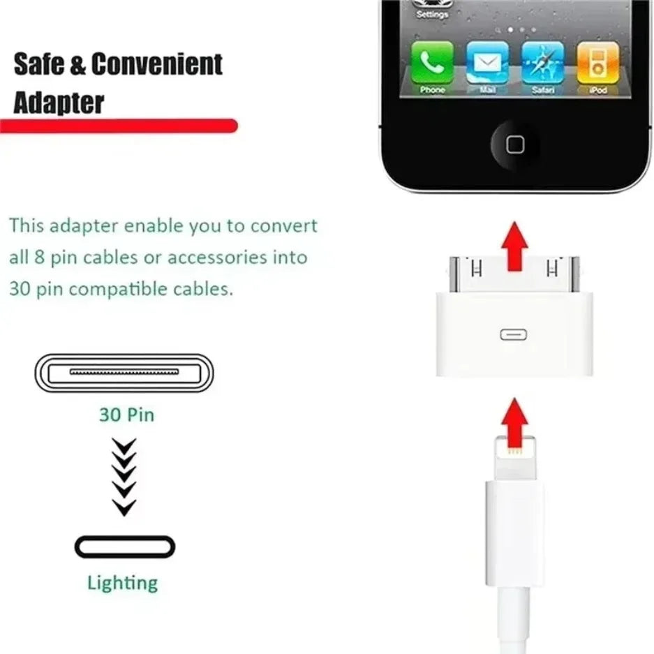 Lighting To 30Pin Adapter 8Pin Male To 30 Pin Female Charging Sync Converter for iPhone 4 4S IPad 2 3 IPod Touch Charger Cable Pi-Mart