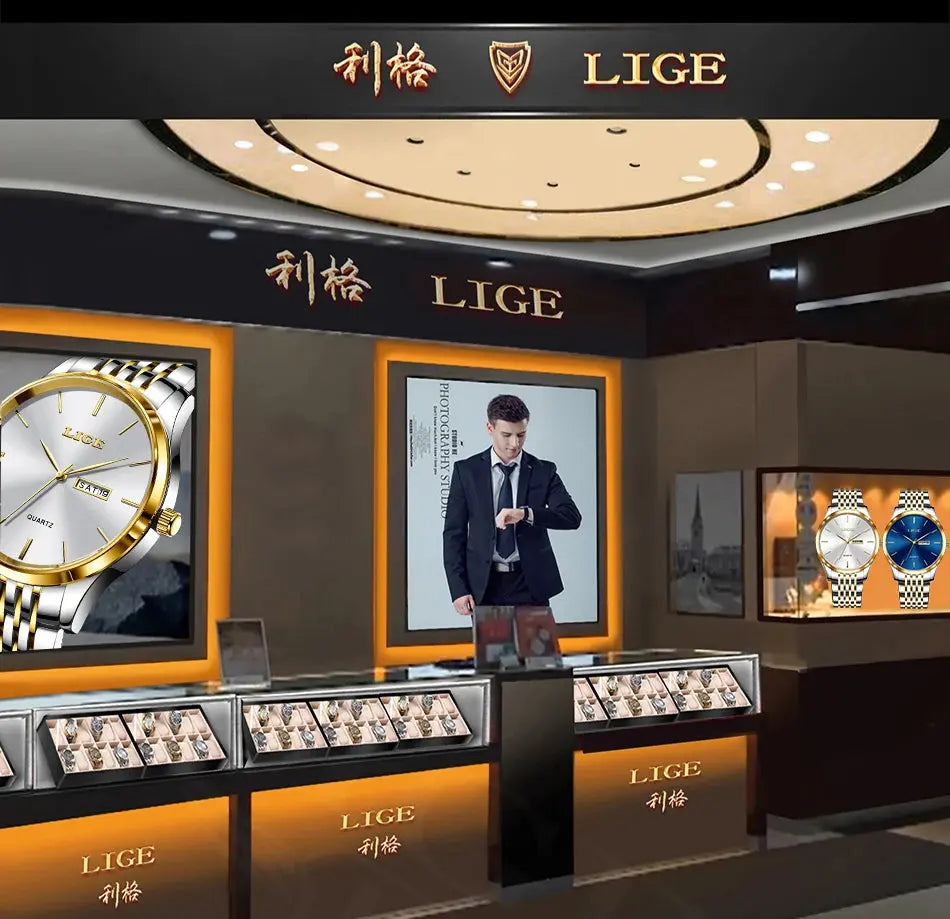2025 LIGE Men Business Watches Top Brand Luxury Man Wristwatch Waterproof Luminous Date Week Quartz Men's Watch High Quality+Box NovaCart