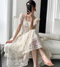 Vintage Square Collar Lace Dress Women Short Sleeve Slim Waist Embroidery Female