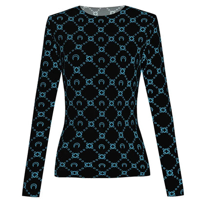 Woman Clothes Korean Moon Print Long Sleeve T-Shirt Fashion Casual Layered Sun Protection Top Ice Silk Basic Tee Spring Autumn NovaCart