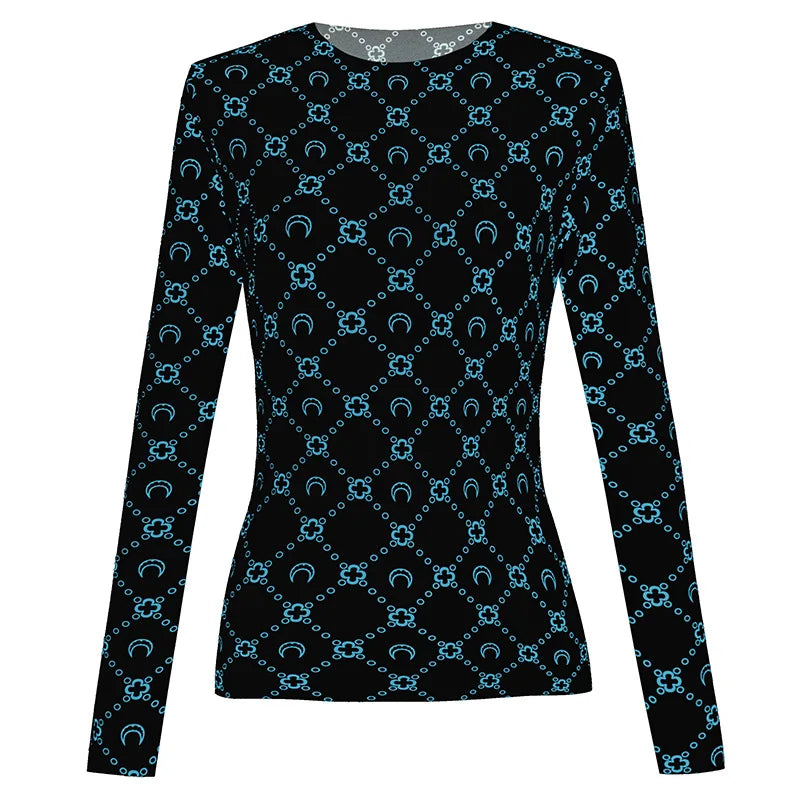 Woman Clothes Korean Moon Print Long Sleeve T-Shirt Fashion Casual Layered Sun Protection Top Ice Silk Basic Tee Spring Autumn NovaCart