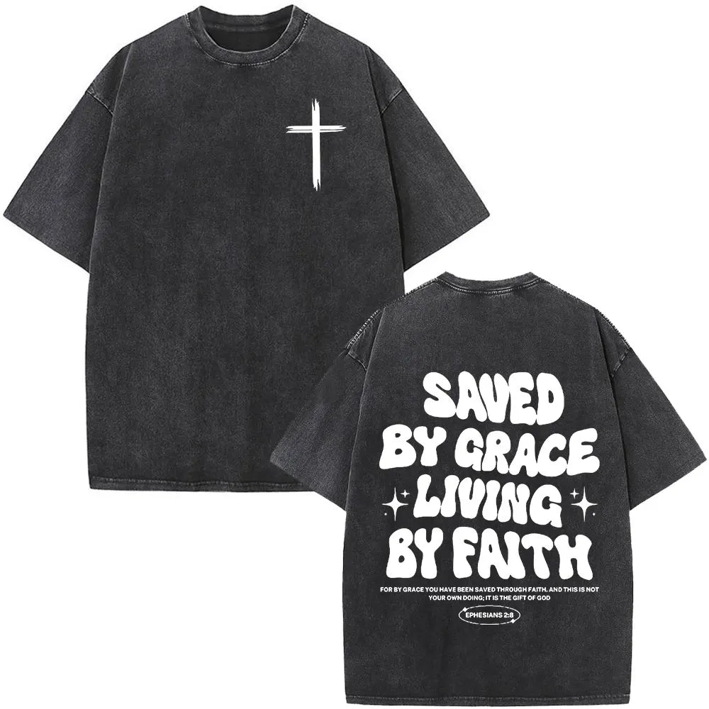 Christian Jesus Faith Over Fear Bible Verse Washed T-shirts Men Women Fashion Vintage Oversized T Shirts Harajuku Cotton T-shirt NovaCart