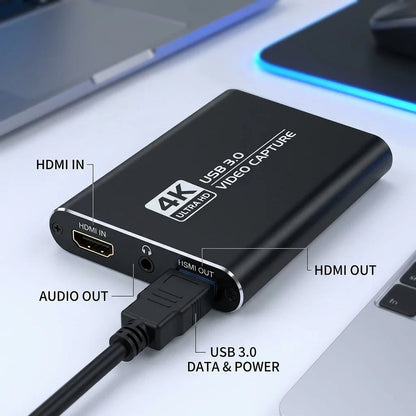 4K USB 3.0 Video Capture Card, HDMI-compatible HDTV Recorder Grabber for Game Recording, PC, Game Audio & Mic Pi-Mart
