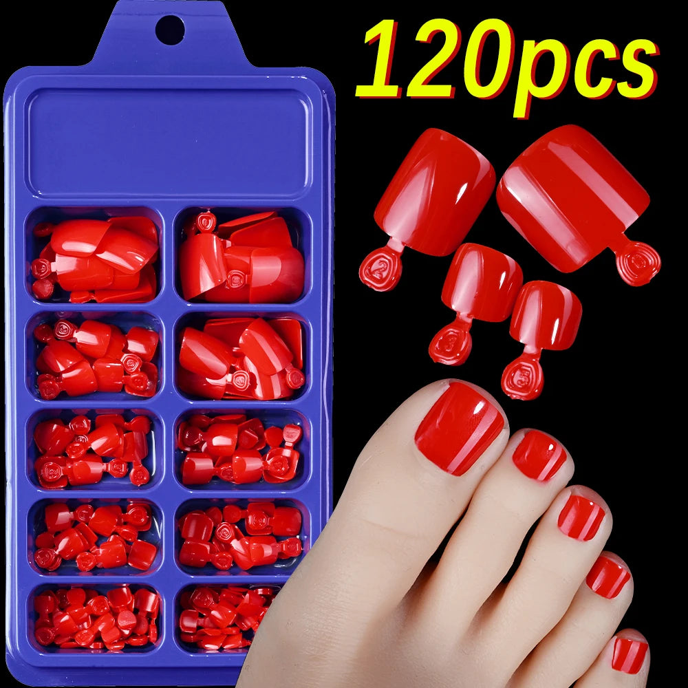 120pcs/Box French Tip Press-On Toenails Pink Color System Square Shape Foot Nails Short Length Glossy Finish False Toe Nails Set NovaCart