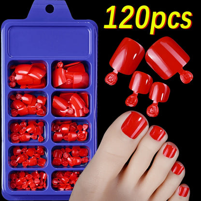120pcs/Box French Tip Press-On Toenails Pink Color System Square Shape Foot Nails Short Length Glossy Finish False Toe Nails Set NovaCart