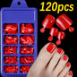 120pcs/Box French Tip Press-On Toenails Pink Color System Square Shape Foot Nails Short Length Glossy Finish False Toe Nails Set NovaCart