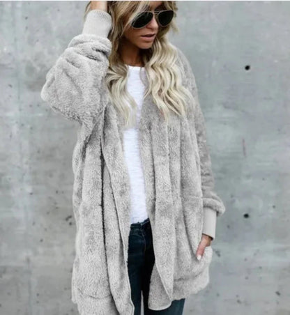 Double Fleece Plush Hooded Cardigan Jacket Women FitiqueFit