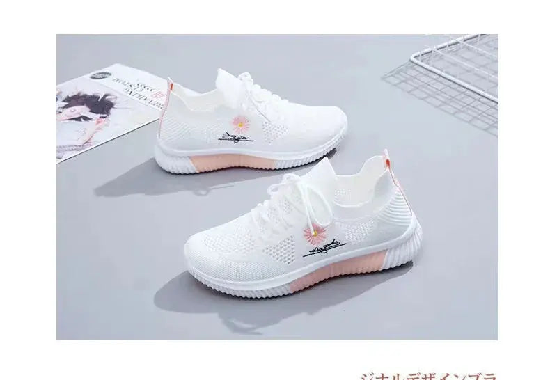 Summer Small White Shoes for Women's Casual Flying Knitted Shoes Comfortable Soft Sole Breathable Running Students' Shoes NovaCart