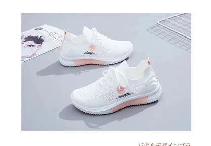 Summer Small White Shoes for Women's Casual Flying Knitted Shoes Comfortable Soft Sole Breathable Running Students' Shoes NovaCart