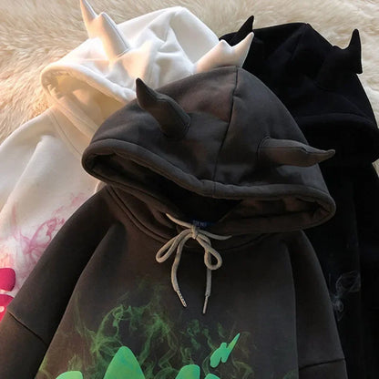 Letter Print  Hoodie Pullover Vintage Gothic Aesthetic Oversized Hooded Sweatshirt