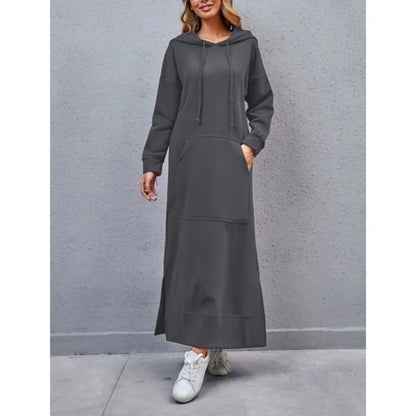 Hoodies Dress For Women Fashion 2025 Hem Lace-up Midi Robe Hooded Long Dress Autumn Winter Warm Casual Loose Sweatshirt Vestidos NovaCart