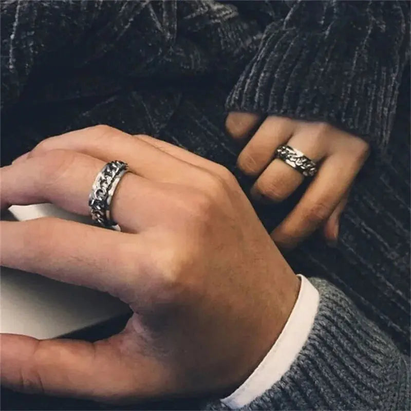 Spinning Anxiety Rings Free Shipping Items For Men Titanium Steel Rotatable Chain Fidget Joint Ring Jewelry Anillos De Hombres NovaCart